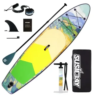 [EU Direct] WaveRite Inflatable Stand Up Paddle Board 320*81*15cm 330lbs Capacity 12-15 PSI SUP with Pump Paddle Leash B