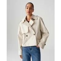 OPUS Trenchcoat HAWENA aus nachhaltigem Baumwollmix geraffter Ballon-Saum, zweireihige Knopfleiste, Schulterriegel