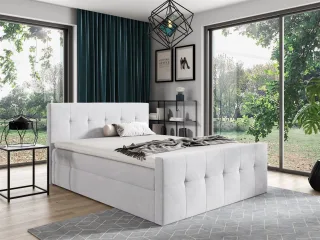 Boxspringbett Schlafzimmerbett OWEN 140x200cm Stoff Weiss