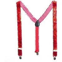 Party Factory Kostüm Pailletten-Hosenträger rot, mit glitzernden Pailletten versetzt