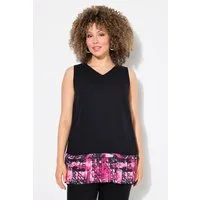 Ulla Popken Spitzenbluse Blusentop Plissee-Saum A-Linie V-Ausschnitt