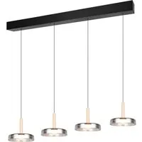 TRIO Leuchten LED Pendelleuchte CELESTE dimmbare LED Hängelampe aus Metall Glas & Holz, 7,5W 750 Lumen, Dimmfunktion, LED fest integriert, Warmweiß, 4-flammig einfach höhenverstellbar von 50-200 cm 3-Stufen Dimmfunktion