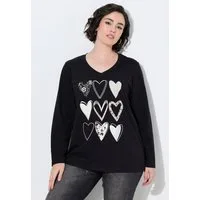 Ulla Popken Longshirt Langarmshirt Herzmotiv V-Ausschnitt Langarm