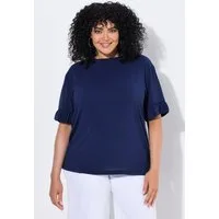 Ulla Popken T-Shirt T-Shirt Materialmix Oversized Rundhals Halbarm