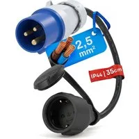 feletec CEE Adapter CEE Stecker auf Schuko Kupplung, 35cm Länge, IP44 CEE-Adapterkabel