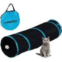 relaxdays Kleintiertunnel Faltbarer Katzentunnel mit Spielzeug, Polyester, schwarz