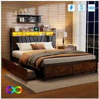 Furnishings Home Stauraumbett Doppelbett Polsterbett LED (mit 4 Schubladen), Mit LED-Beleuchtung, Stauraum, Lattenrost, 180x200 cm