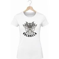 Banco T-Shirt Valhalla Skull Print Damen (Einzelstück, Einzelartikel) Damen T-Shirt Valhalla Wikinger Skull Print Baumwolle Casual Kurzarm