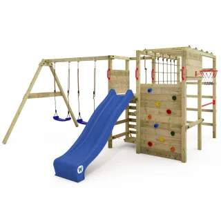 Klettergerüst Smart Yard mit Wellenrutsche, Doppelschaukel & Kletterwand - Massivholz Spielturm für Garten, langlebig & sicher - Wickey