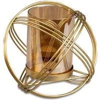 formano Dekolicht Windlicht Kugel 20cm goldfarben Metall farbigem Glas Teelichthalter
