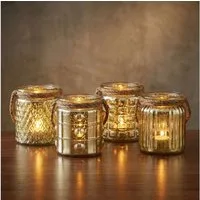 Levandeo® Teelichthalter, 4er Set Windlicht Glas Gold H10cm Gelb Teelichthalter Tischdeko Kerze