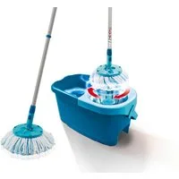 Leifheit Wischmopp Set CLEAN TWIST Disc Mop Ergo, (4-St), Drill-Stiel-Mechanik, 360° Kardangelenk, längenverstellbar (109-140cm)