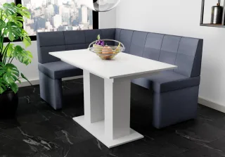 OUTLET Eckbankgruppe 168x128 cm BLAKE R Stoff Soro Dunkelgrau / Esstisch DANT...