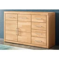 OTTO home Sideboard Trondheim,130cm breit,42 cm tief, Fronten Holzmassiv, Metallgriffe, Korpus aus Holzwerkstoff,2 Türen, 2 breite Fächer,5 Schubladen