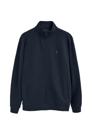 Sweatshirt marineblau mit hohem Kragen, ganzem Reißverschluss und Rigby Go Stickerei