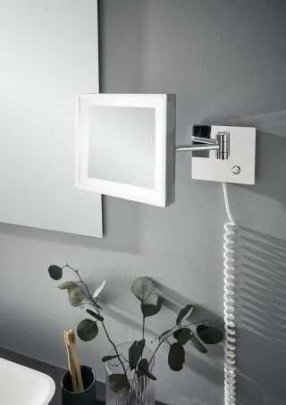 emco LED-Kosmetikspiegel pure 1-armig, 3-fach, eckig, Stecker, 203x 203 mm, chrom, 109406010 109406010