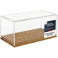 HMF Vitrine Eleganter Acryl Schaukasten mit Holzsockel für Modellautos Sammlerbox für Sammelstücke 24 x 12 x 11 cm, Transparent