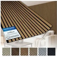 AKUSTIKO Wanddekoobjekt AK06 (Lamella Akustikpaneele 4 Stück 280x60cm - flexible Filz MDF Wandpaneele fugenlos - überlappende Holz Lamellenwand Wanddekor - Akustik Wandverkleidung von HEXIM (6.72m² Natural Teak)