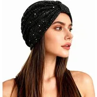 Zaewry Kopftuch Damen Paillettenkopftuch, Glitzer Vorbinde Kopftuch, Weiches Elastisches Kopftuch