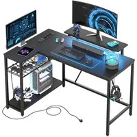 Bestier Gamingtisch L-förmiger Gaming Schreibtisch, 122x82cm Schreibtisch mit Regal (Eckschreibtisch mit USB Ladeanschluss & Steckdose, Tablett mit Ständer), mit Monitorständer Stauraum, Haken & Regal, reversibel