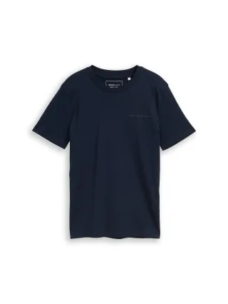 Denim Tom Tailor - Basic T-Shirt mit Logo-Print sky captain blue - Gr. - S