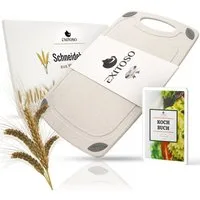 Exitoso Schneidebrett spülmaschinenfest mit Saftrille,  aus PP-Material & Weizenstroh, Kunststoff, (1-St), Brotzeitbrett Frühstücksbrettchen Brot Obst Steak rutschfest