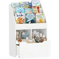 HOMCOM Kinderregal Kinder Bücherregal mit Schublade, 3 Ablagefächern, Aufbewahrungsregal 1-tlg., für Kinderzimmer, Spielzimmer, Weiß, 60 x 29,9 x 90 cm