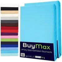 Buymax Spannbettlaken 2-er Set, Doppelpack, Bettlaken, Jersey 100% Baumwolle, Gummizug: rundum, (2 Stück), Pflegeleicht und Atmungsaktiv in Verschiedenen Farben und Größen