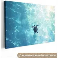 OneMillionCanvasses® Leinwandbild Schildkröte - Meer - Blau - Glitzern, Fotodruck (1 St), Leinwand Bilder Klein, Wand Dekoration Aesthetic 30x20 cm
