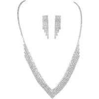 KARMA Schmuckset Kristall Silber Damen Brautschmuck Abendschmuck (Damenhalskette Damenohrringe Ohrhänger Hängeohrringe), Kristallschmuck Damenschmuckset Halskette Ohrringe
