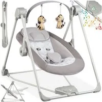 tectake Babyschaukel klappbare elektrische Schaukel mit Timer und 5 Geschwindigkeiten, 5 beruhigende Naturgeräusche und Spielebogen