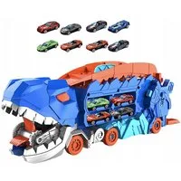 HAUSS SPOLE Spielzeug-Transporter Spielzeug-LKW,Dinosaurier Transporter Spielzeugtruck mit 8 Autos, (2-in-1 Spielset für Kinder ab 3 Jahren Aufbewahrung, 1-tlg., mit 8 Autos und Rennstrecke Dino-Rampe & Lernspielzeug), Geschenk für Jungen und Mädchen