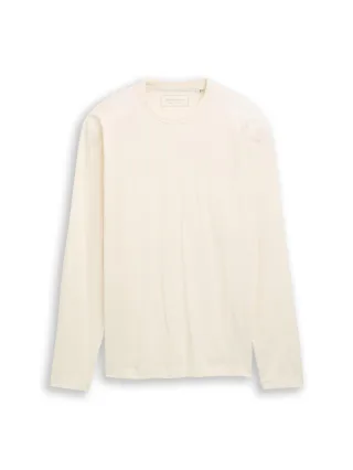 Denim Tom Tailor - Basic Langarmshirt aus Baumwolle Gardenia White - Gr. - XXL