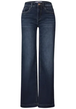 Street One - High Waist Wide Leg Jeans im Loose Fit Dark Blue Clean washed - Gr. - 30