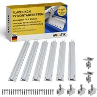 avoltik Solarmodul-Halterung Solar Halterung Montageset Schiene 400mm Flachach für 1-4 Solarmodule, (Solar Halterung Flachdach Montageset mit 400mm Montageschienen inkl. EPDM, Klemmen, Schrauben, Für 1, 2 oder 4 Solarmodule, Wählbar in der Anlagengrö