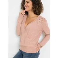 bonprix Strickpullover in Wickel-Optik, Schultern mit Cut-Out und Spitzeneinsatz