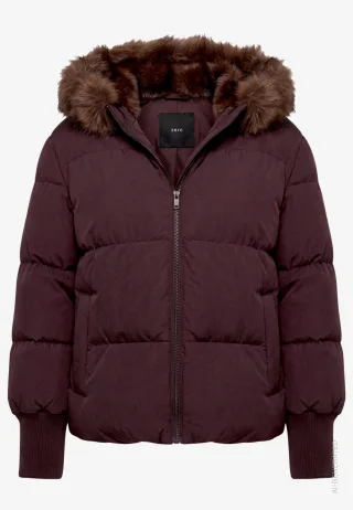 zero - Puffer Jacke Damen mit Kunstfellkapuze Black Coffee - Gr. - 34