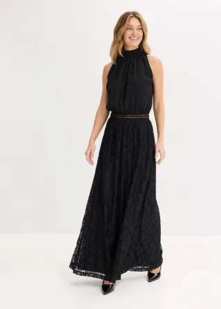 bonprix Maxikleid mit Spitzen-Rock, schwarz, Gr.40, Modern und feminin: Bezauberndes Abendkleid mit Stehkragen und Rock aus romantischer Spitze