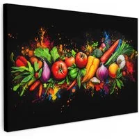 OneMillionCanvasses® Leinwandbild Gemüse - Lebensmittel - Kräuter - Graffiti - Kochen, Fotodruck (1 St), Küchenbilder Modern, Deko Bilder für die Küche 30x20 cm