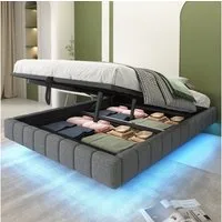 Merax Polsterbett schwebendes Design mit LED-Lichtleiste (1-tlg., Hydraulisches Stauraumbett Mehrzweckbett), Doppelbett 140x200cm mit hydraulischem Stauraum, ohne Kopfteil, Leinen