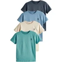 Next T-Shirt 4er-Pack Kurzarm-T-Shirts mit Hirsch-Stickerei (4-tlg)