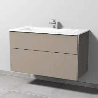 Sanipa 3way Glas-Set Glas-Waschtisch und Unterbau mit 2 Auszügen, Sandgrau-Matt BS20467