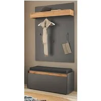 Furn.Design Garderoben-Set Center, (in grau matt und Wotan Eiche, 3-St., 100 x 200 cm), inklusive Sitzkissen