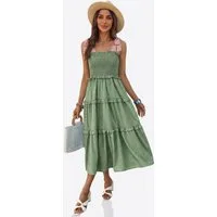 Imily Bela Trägerkleid Damen Sommer Blumendruck Maxikleid rosa Schleifenträgern Ärmellos (Packung, 1-tlg., 1per-Pack) mit gerafftem Oberteil und mehrlagigen Rüschen