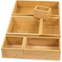 addhome Schubladenbox 6er Set Bambus Schubladen Organizer Individuelle Boxen inkl. Pads, 6 Größen: 27cm bis 5cm Flexibles Ordnungssystem mit 36 Rutschpads
