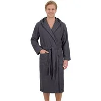 Laynenburg Herrenbademantel Bademantel Herren mit Kapuze aus 100% Baumwolle Frottee, mit Gürtel, aufgesetzten Taschen, Waden-lang für Spa, Sauna, M-XXXL