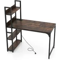 COSTWAY Schreibtisch, mit Ladestation, Regal-Schreibtisch 120x65cm, Metall