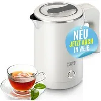 Lebenlang Reise-Wasserkocher Klein & Handlich, Ideal für die Reise, In Schwarz & Weiß, 600,00 W, Energieeffizienz I BPA-frei I Tragbares Design I Edelstahlgehäuse