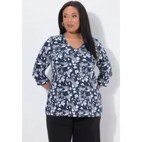 Ulla Popken Longshirt Longshirt Blüten A-Linie V-Ausschnitt 3/4-Arm