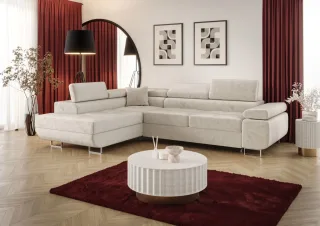 Ecksofa Schlafsofa Sofa MONARO Stoff Monolith Beige Ottomane Links